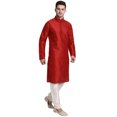 thumbnail image 2 of SKAVIJ Men's Art Silk Printed Kurta Pajama Set Festive Wear Suit Red M, 2 of 6