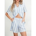 thumbnail image 5 of Women’s 2 Piece Pajamas Set Short Sleeve Stripes Print Button Up Shirt + Shorts Set Loungewear, 5 of 9