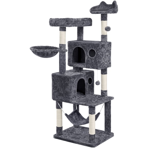 Yaheetech 64.5in Multi-level Large Cat Tree Condo Tower with Hammock Scratching Posts & Hammock, Dark Gray
