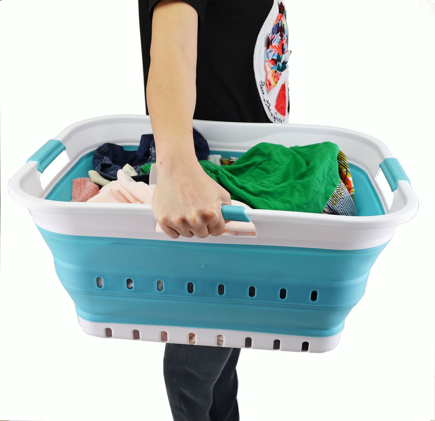 SAMMART Collapsible Plastic Laundry Basket - Foldable Pop Up Storage Container/Organizer - Portable Washing Tub - Space Saving Hamper/Basket