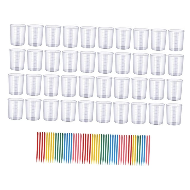 DOLITY Epoxy Measuring Cups Kit Mixing Cups Craft Supplies Stirring Sticks Pointed Sticks for Cosmetic Cooking Baking Jewelry Making 100ml Mixing Cups