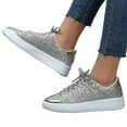 thumbnail image 3 of AUDeals Women's Rhinestone Sneakers, Glitter Lace Up Shoes with Bling Style and Lightweight Comfort for Tennis and Casual Wear (Silver, 9.5), 3 of 8