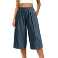 thumbnail image 3 of Women's Loose Cropped Pants Baeitkot Women's Solid Color Loose Casual Elastic Waist Pleated Cropped Pants with Pockets Navy M, 3 of 7