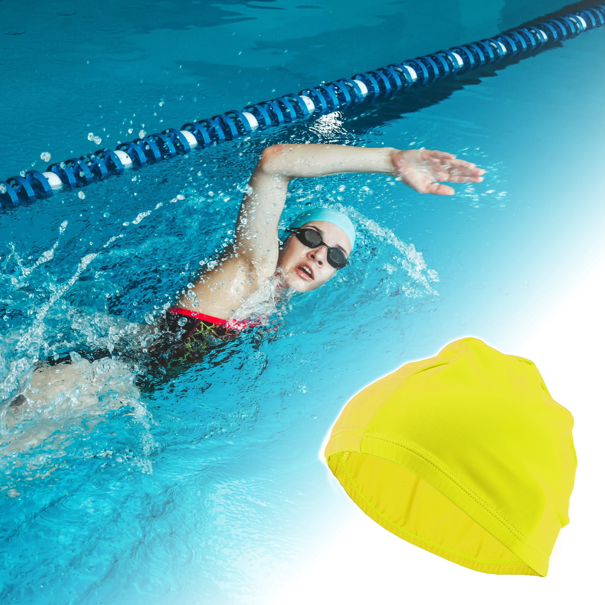 Unique Bargains Elasticity Swim Cap Measuring for Comfortable Fit Lemon Yellow