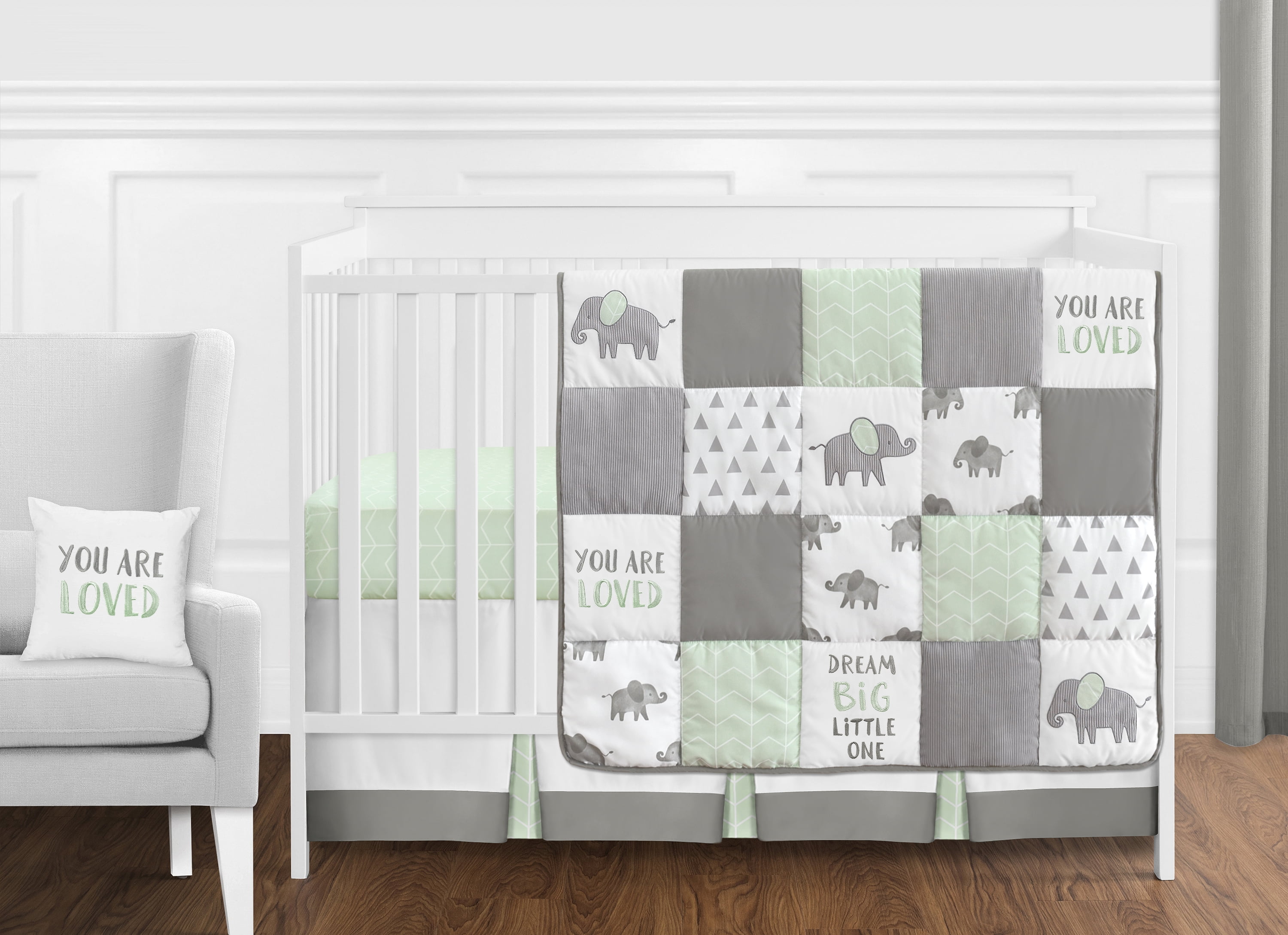 Mint and grey sales crib bedding