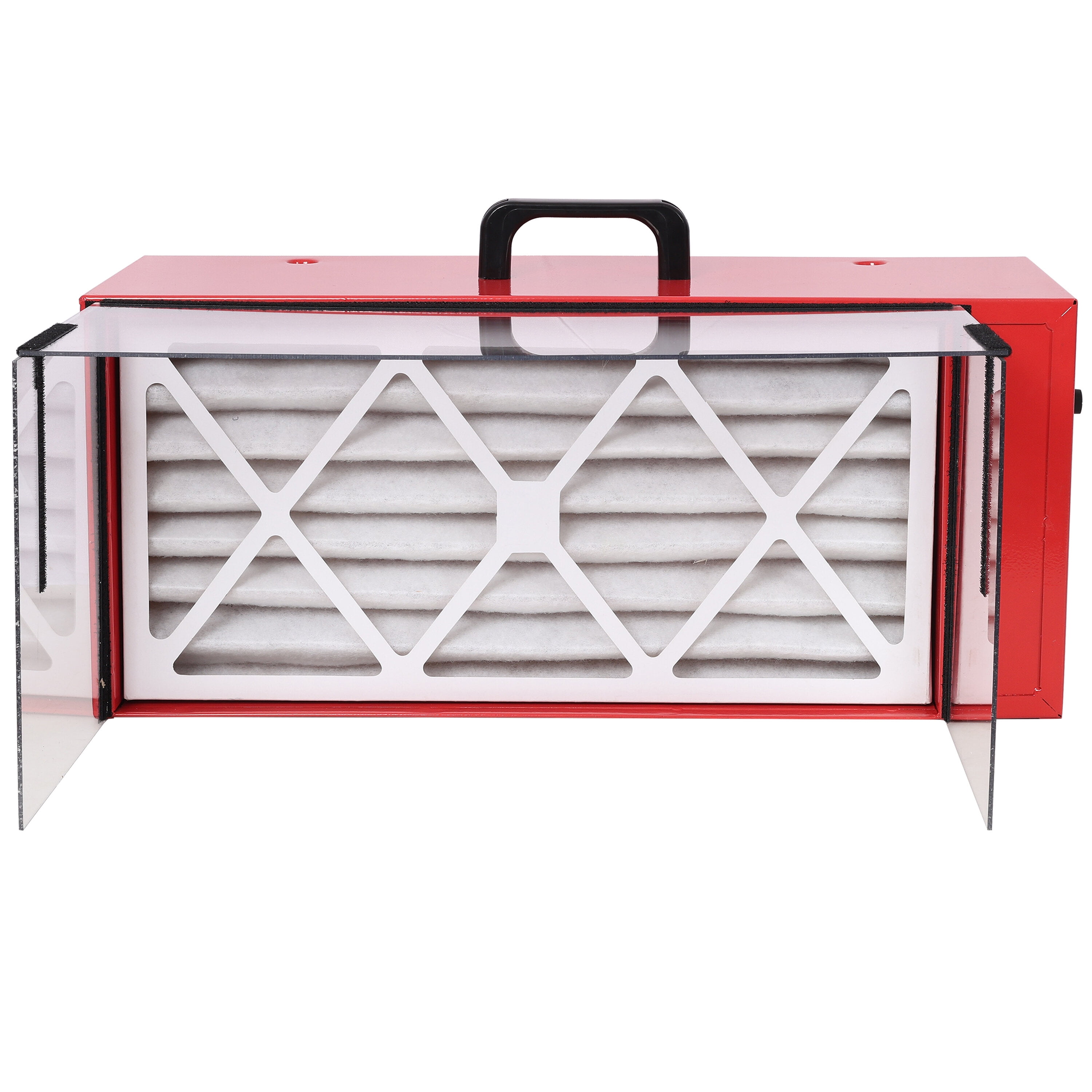 Portable tabletop dust collector,Maximum Air Flow 725CFM; Each fan runs on a 110V variable speed motor; Total Running Amps 1.29AMPS, Red color,