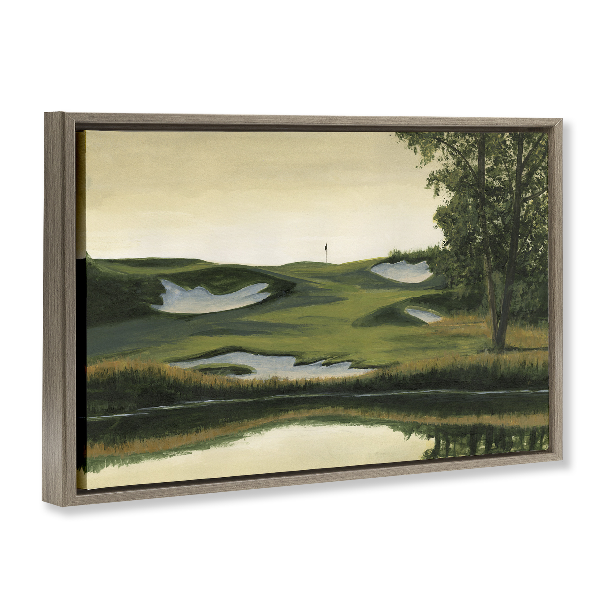 Stupell Industries Golf Course Terrain Landscape Painting Brown Floater Framed Art Print Wall Art, 25 x 17