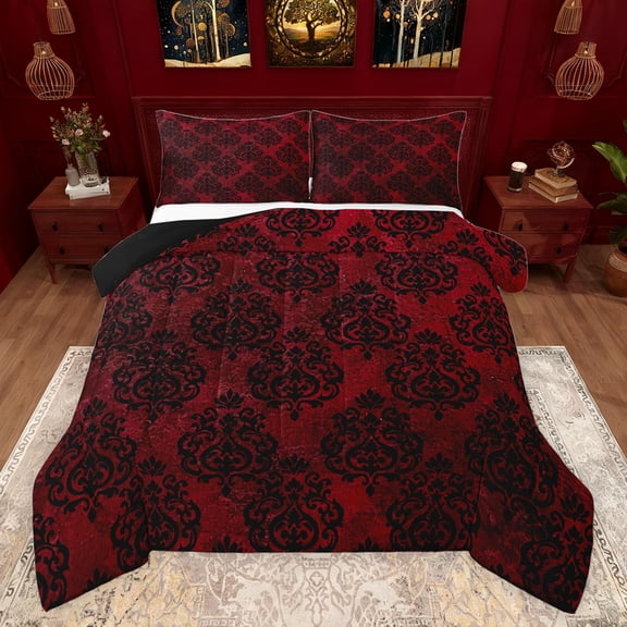 Castle Fairy Bohemian Black Damask Bedding Comforter Set 2pcs for Boys Girls,Exotic Style Traditional Floral Flower Twin Comforter Sets Microfiber,Retro Vintage Boho Theme Breathable Bedding Set