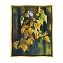 Stupell Industries Bird on Autumn Branch Botanical & Floral Painting Gold Floater Framed Art Print Wall Art, 17 x 21