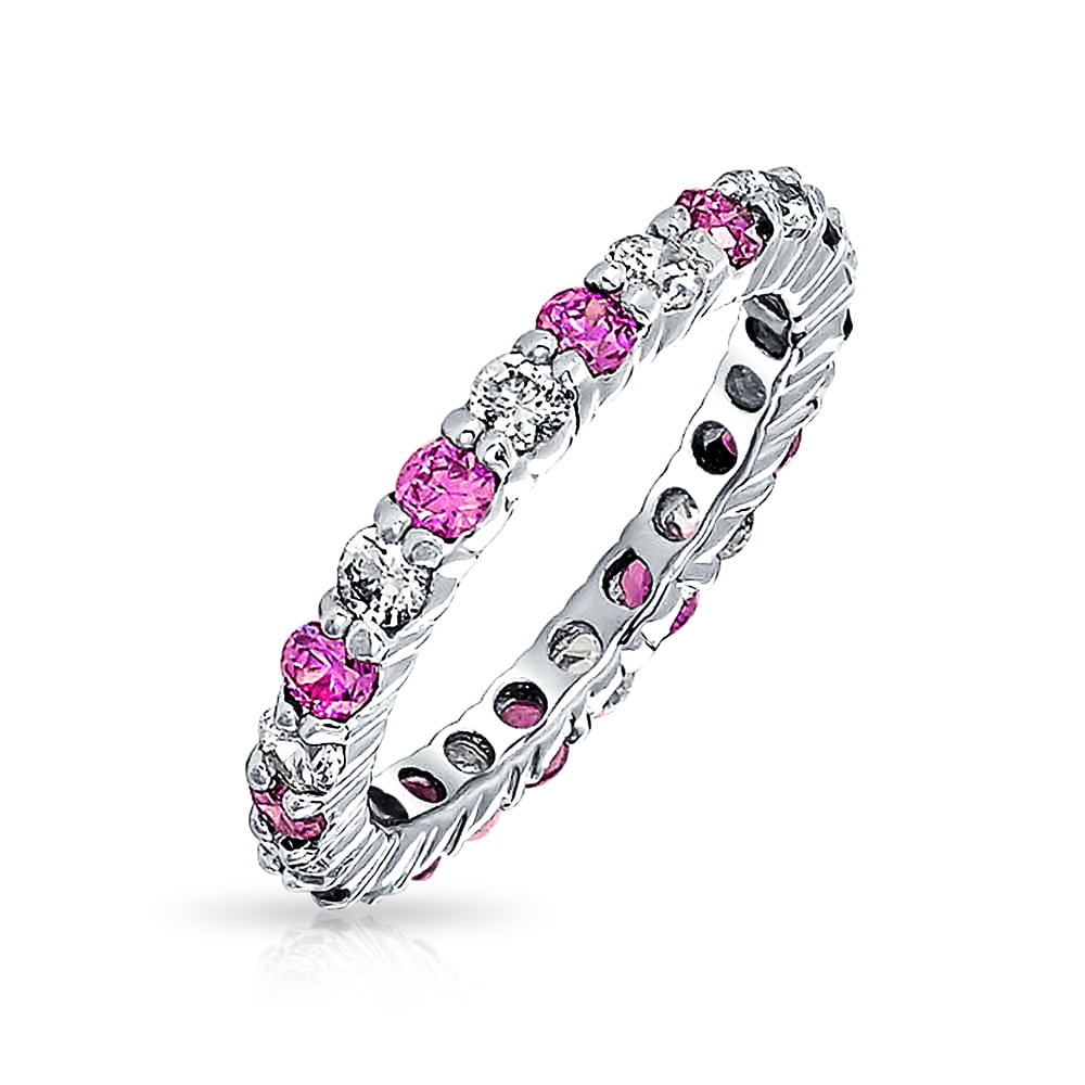 Pink CZ Topaz Eternity ~ 925 Sterling Silver Ring Band ~ Choose Size