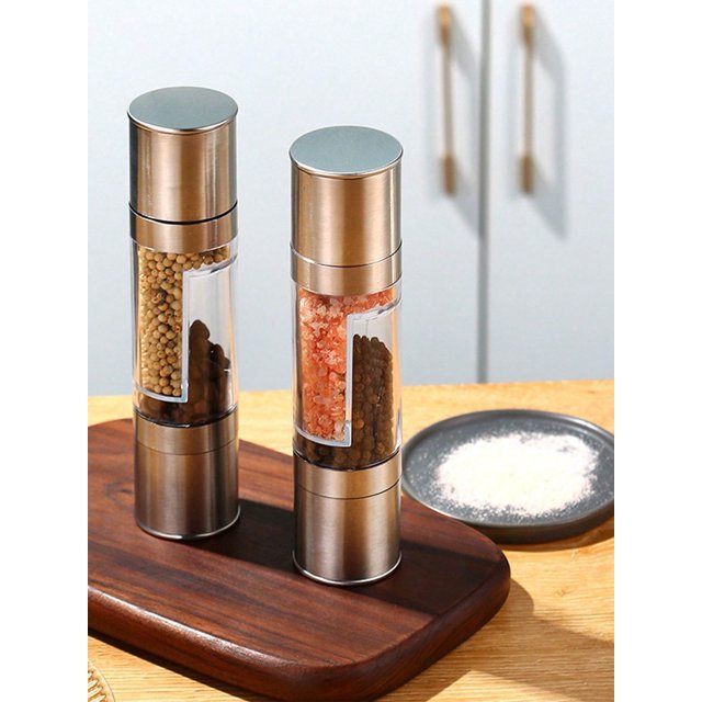 1pc Dual Head Manual Black Pepper Grinder, Stainless Steel Kitchen Tool