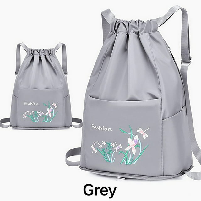 Foldable Drawstring Large Capacity Embroidered Backpack, Drawstring Backpack For Women Travel Backpack
