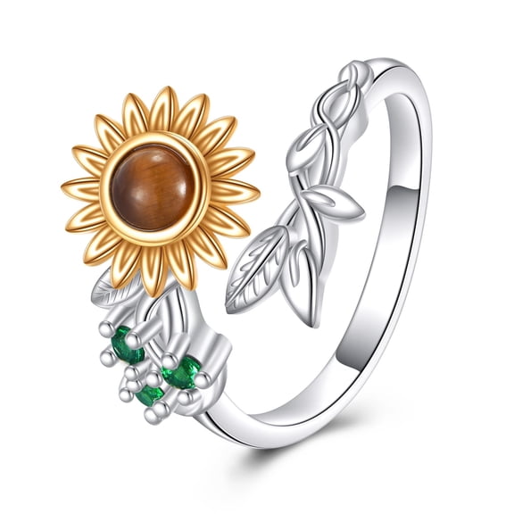 YAFEINI Sunflower Ring 925 Sterling Silver Flower Open Ring Amber Sunflower Jewelry Gift for Women