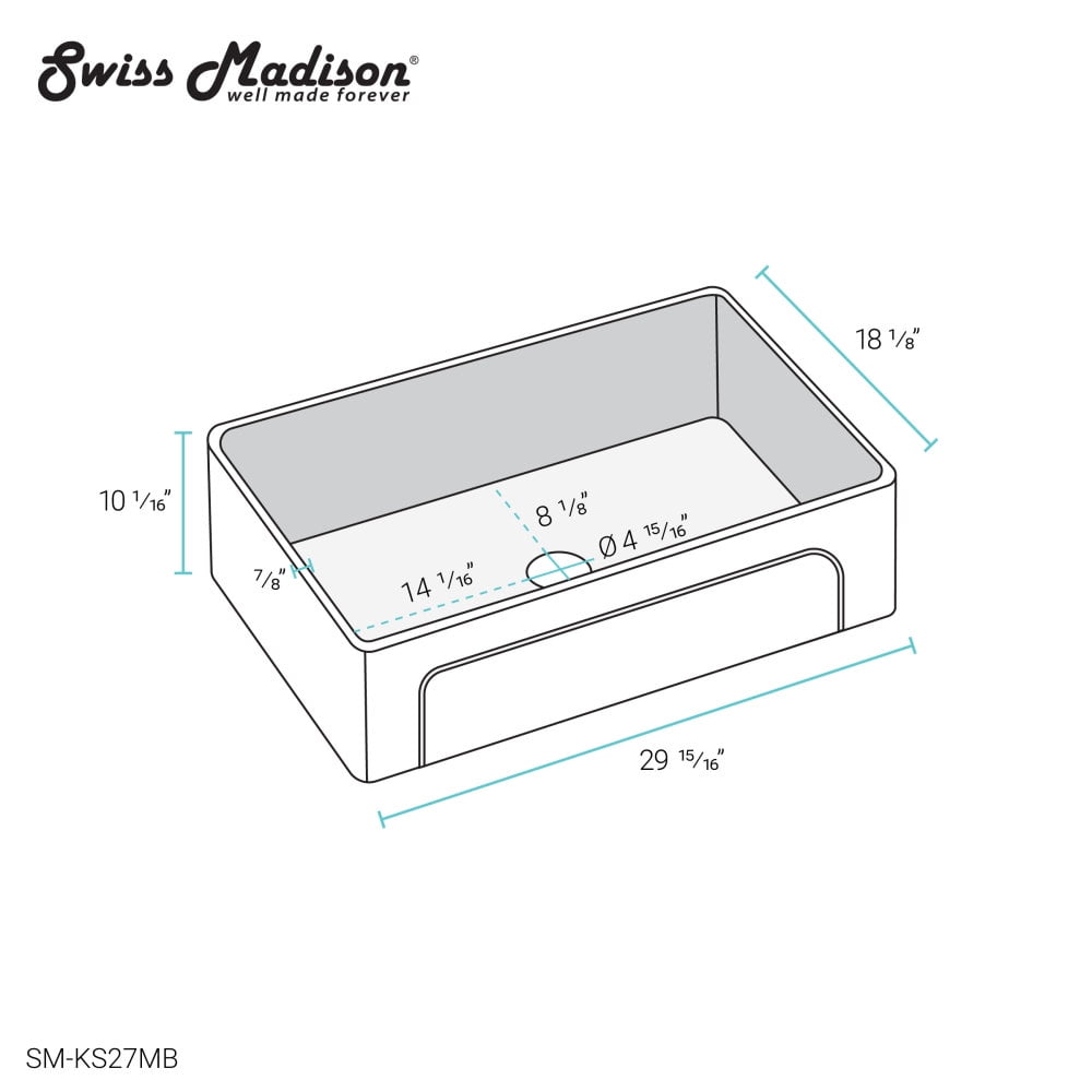 Swiss Madison Lyon 30 x 18 Fireclay, Single Basin, Farmhouse Kitchen Sink in Matte Black