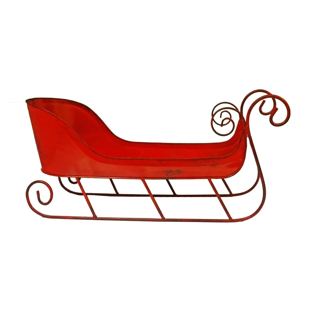Large Red Metal Decorative Sleigh Christmas Decor Centerpiece