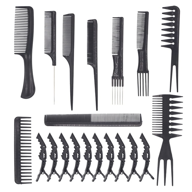 KAKOWELY 1 Set of 20PCS Male Multi-functional Modeling Comb Kit Hair Dressing and Dyeing Tool Kit Double Teeth Wide Tooth Tip Tail Comb Plastic Comb with Alligator Haircutting Clips for Salon Home