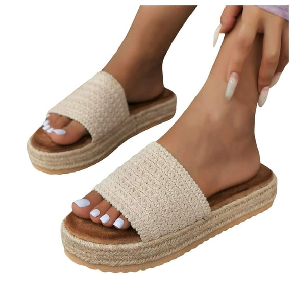 Womens Espadrilles Platform Slides Sandals 2025 Beach Summer Woven Bohemia Chunky Footbed Flats Dress Slip on