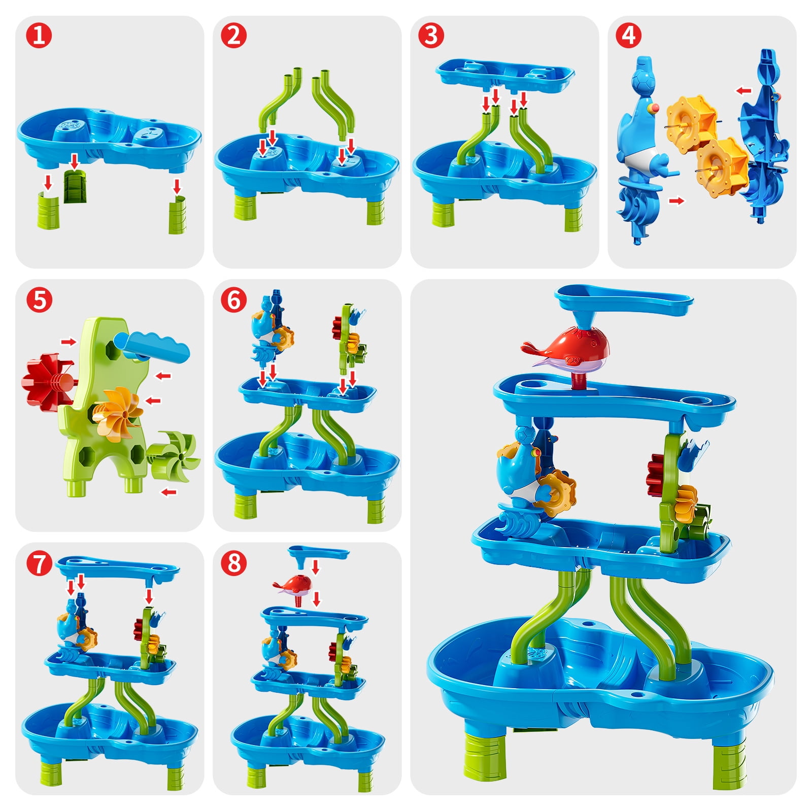 Lucky Doug Kids Sand Water Table for Toddlers Ages 18 Month+, 4-Tier Sand and Water Play Table Toys for Toddlers Kids, Activity Sensory Tables Outside Beach Toys for Toddler Age 1-3-5 Gift