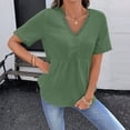 thumbnail image 6 of Womens Short Sleeve Babydoll Tops Lace Trim V Neck Cotton Linen Tunic Shirts for Women 2026 Summer Ruffled Hem Blouses Army Green L, 6 of 6