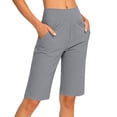 thumbnail image 3 of Asxite Womens Shorts High Waisted Solid Pocketed Yoga Calf Length Stretchy Firm Summer, 3 of 5