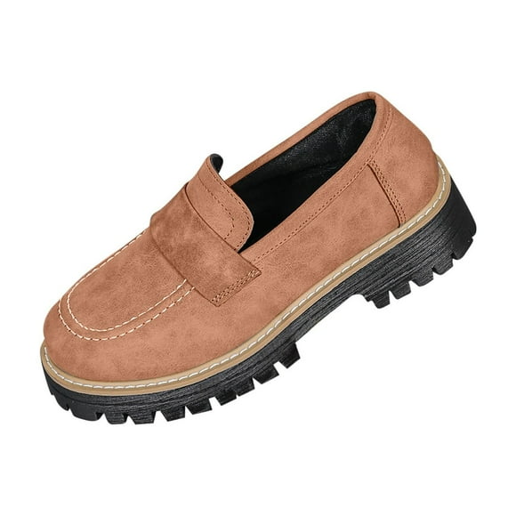 Loafers for Women, Platform Loafers with Chunky Heel, Suede Casual Shoes, Slip On Round Toe Mid Heel for Everyday Comfort