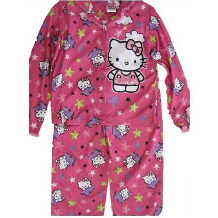 Little Girls Fuchsia Kitty Image Star Print 2 Pc Pajama Set 4-6