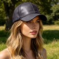 thumbnail image 4 of Ltpwer Leather Baseball Cap for Men Women,Solid Color Adjustable Dad Hat,Smooth Faux Leather Fabric,Multi-Color,Ideal for Street Fashion,Casual Wear,Travel & All-Season Use Black One size, 4 of 7