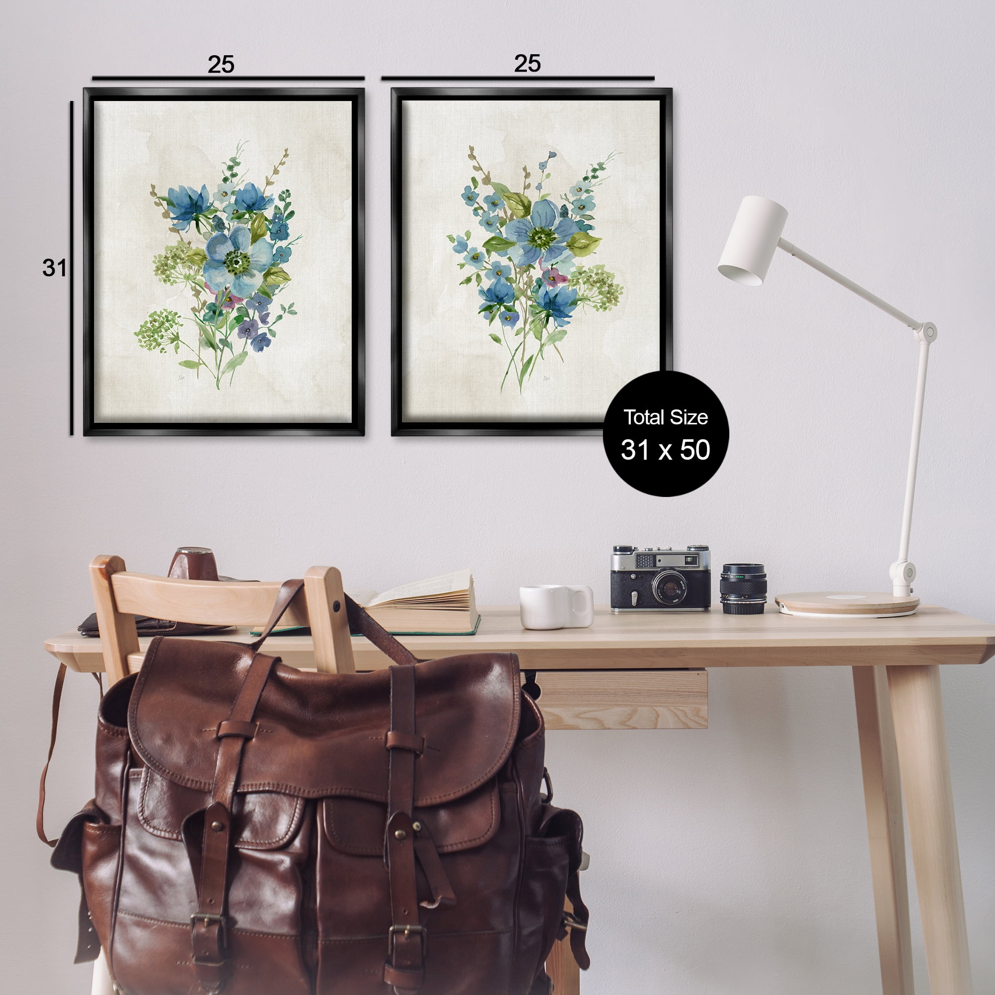 Stupell Industries Delicate Blossom Bundles Plants & Flowers Painting Black Floater Framed Canvas Art Print Wall Art, 31 x 25, Set of 2