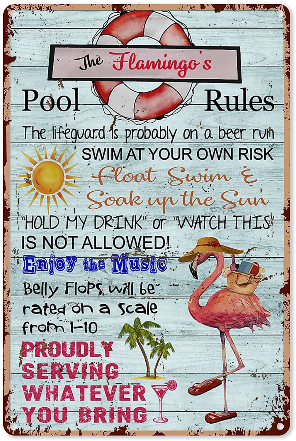 Funny Swimming Pool Signs Flamingo Pool Rule Metal Sign Decor Tin