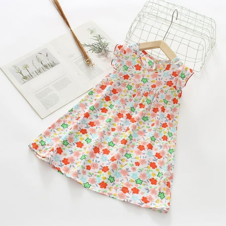 

Shldybc Baby Girl Dress Clearance Toddler Kids Baby Girls Fashion Cute Sleeveless Sweet Flower Print Ruffle Dress Girls Dresses Summer Savings Clearance