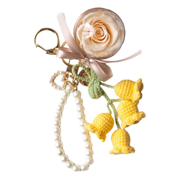 Llavero con flor eterna: accesorio versátil y decorativo para el Día de la Madre Amarillo