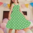 thumbnail image 2 of Mevxay Tween Girl's Polka Dot Summer Sundress Sleeveless Button A-Line Swing Layered Beach Mini Dress with Pockets 2-11 Years Green, 2 of 8