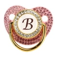 thumbnail image 2 of Chupete de silicona dorado con diseño curvo y diamantes de imitación para bebé, ideal para alimentar con leche en polvo (letra B), 2 of 14