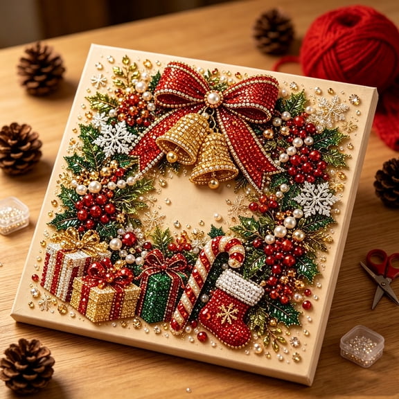 Christmas Snowy Cottage Diamond Art Pearl Kit | Diamond Painting Kit, DIY Home Decor Wall Art, Beginner DIY Seasonal Party Gift 3D Pearl Sparkle 7.8in x 7.8in