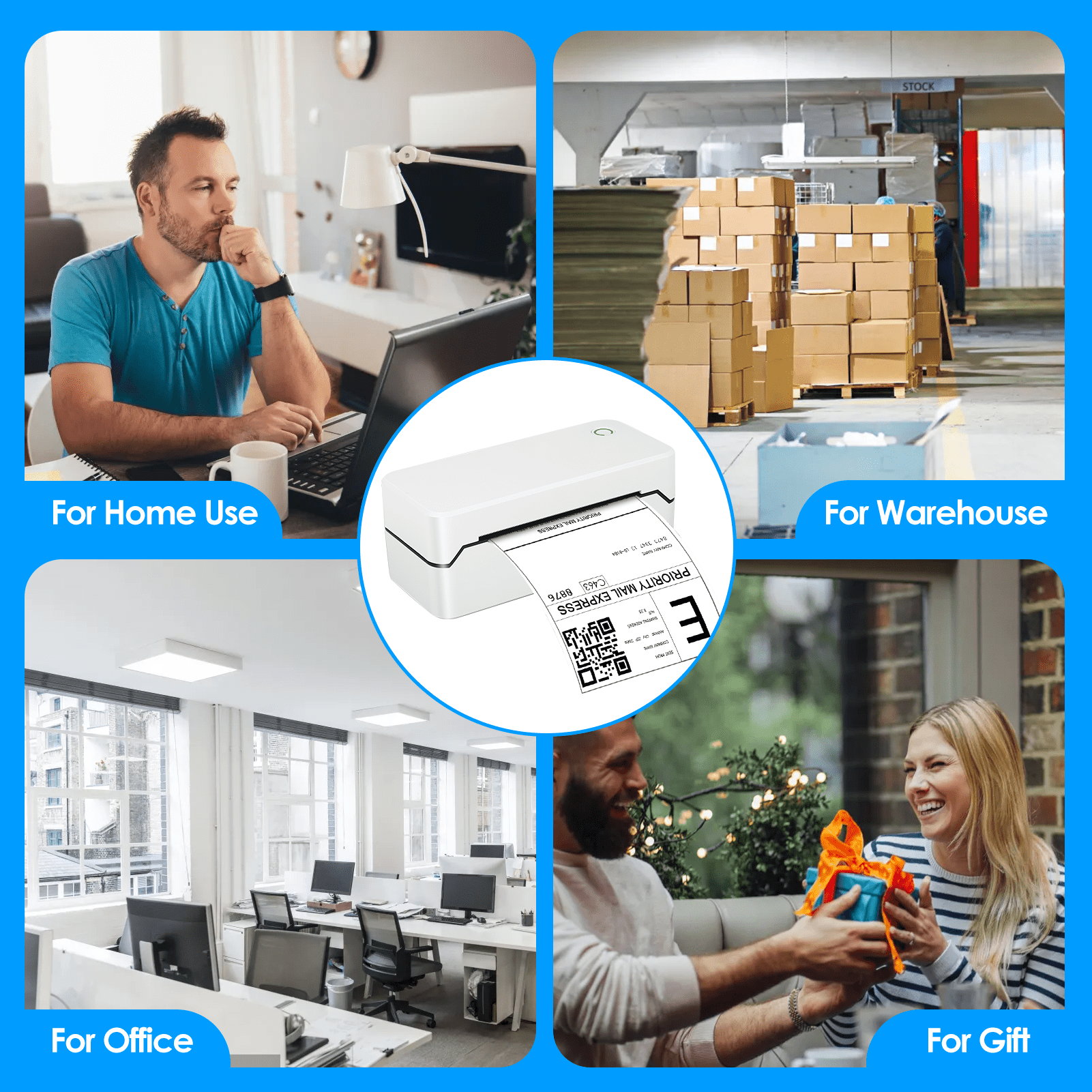 Bluetooth Thermal Shipping Label Printer, Wireless 4x6 Label Printer for Shipping Package and Small Business, Compatible with Android iOS Windows Mac, High Speed Labels Maker Printer