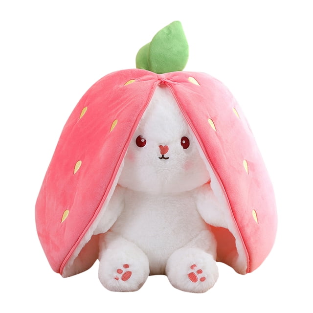 Muñecas Creativas De Conejo Bolsa de zanahoria suave Juguetes Dibujos animados Lindos y divertidos muñecos de conejito (fresa de 25 cm) Likrtyny libre de BPA