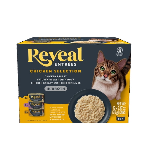 Reveal Pet Food Entrees Natural Wet Cat Food Chicken Selection in Broth 12 Pack, 2.47 oz Cans