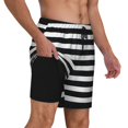 thumbnail image 2 of Sigee Black And White Stripes Print Mens Swim Trunks with Compression Liner Quick Dry Swim Stretch Beach Shorts with Pockets,S-3XL, 2 of 7