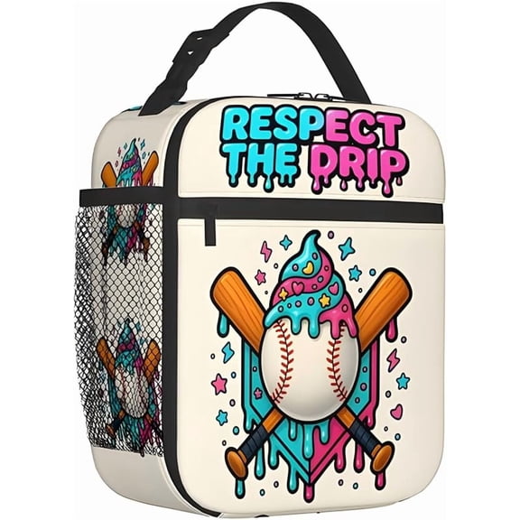 Baseball Ice Cream Drip Themed Insulated Lunch Box for Men Women Sports Gift for Birthday Christmas Holiday Ball Fans