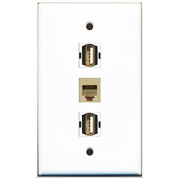 RiteAV - 2 Port USB A-A and 1 Port Phone RJ11 RJ12 Beige Wall Plate