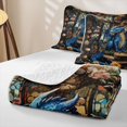 thumbnail image 4 of Feelyou Floral Blue Dragon Twin Quilt Set for Boys Girls, Garden Book Wildlife Twin Coverlet Set, Blue Orange, 2pcs, 4 of 7