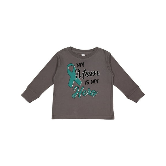 Inktastic My Mom is my Hero- Ovarian Cancer Awareness Boys or Girls Long Sleeve Toddler T-Shirt