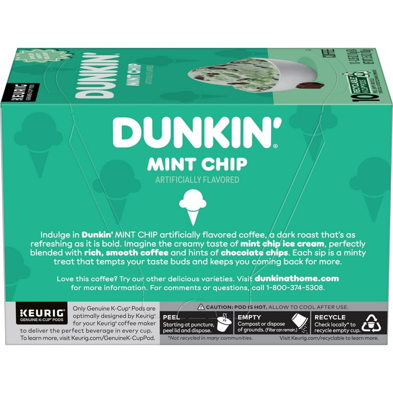 Dunkin' Mint Chip Artificially Flavored Dark Roast Coffee K-Cup Pods 10  Count - Walmart.com