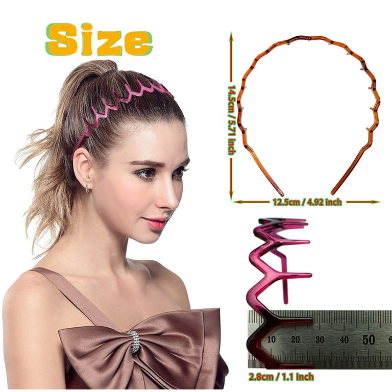3 Set Zig Zag Headbands for Women Men, Plastic Sharks Tooth Hair Comb Headband (1 Black+1 Amber+1 Claret), Hair Accessories for Wear