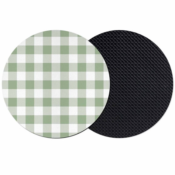 Sage Green Checkered Coasters Set of 2, Farmhouse Buffalo Plaid Absorbent Coasters for Drinks, Coaster for Bar Office Dining Coffee Table Accessories Decor, Non Slip Round Desk Coaster