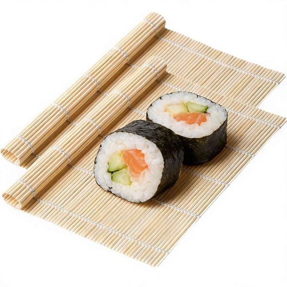 2Pcs Bamboo Sushi Rolling Mat, 9.5" x 9.5" Reusable Sushi Roller Mat for Making Sushi Roll & Kimbap