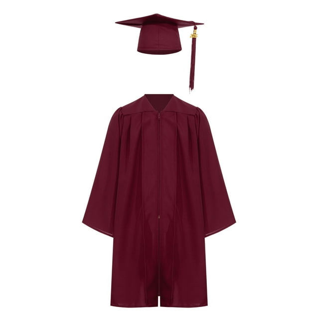 TTAO Kids Unisex Graduation Gown Robe Cap V Neck Set with 2025 Badge Tassel for School Graduation Dark Red 24