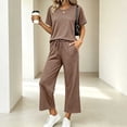 thumbnail image 3 of Bosfbaoi Two Piece Sets for Women Short Sleeve Crew Neck T‑Shirt High Waist Drawstring Wide Leg Pants Casual Loungewear Sets, 3 of 9