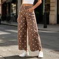 thumbnail image 6 of PEIBang Women's Polka Dot Wide Leg Denim Jeans,High Waist Single Button Fly Loose Full Length Cropped Denim Pants with Multi Pockets, 6 of 9