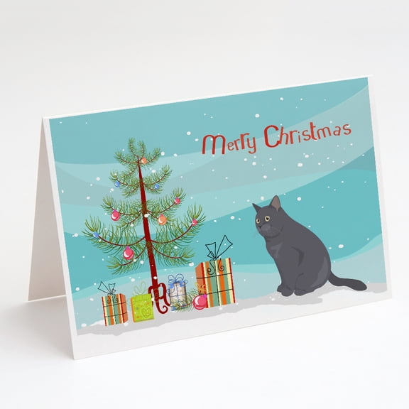British Shorthair 1 Cat Merry Christmas Greeting Cards and Envelopes Pack of 8